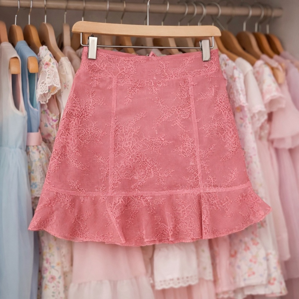 For Love And Lemons Pink Lace Mini Skirt